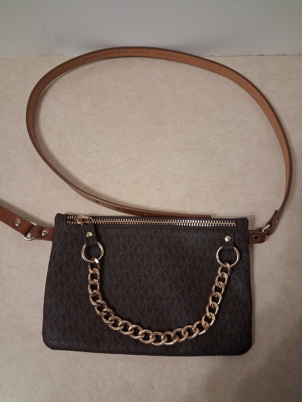 Michael Kors Dark Brown Logo Belt Bag with Gold Chain